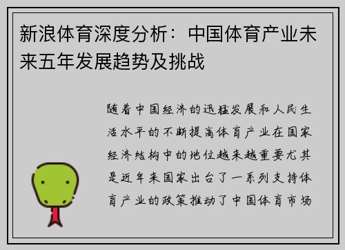 新浪体育深度分析：中国体育产业未来五年发展趋势及挑战